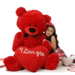 Red 5 Feet Big Teddy Bear with Big Red I Love You Heart